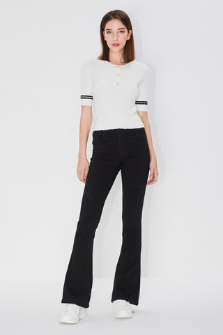 Crewneck Striped Wool Sweater With Pearl