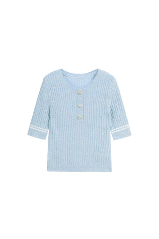Crewneck Striped Wool Sweater With Pearl