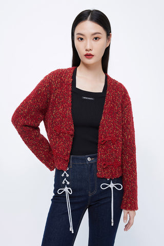 Forbidden City Culture Development Knitted Cardigan With Oriental Buckle