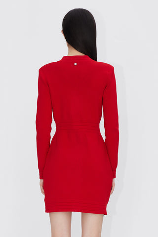 Forbidden City Culture Development V-Neck Knitted Fitted Red Dress