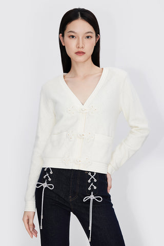 Forbidden City Culture Development V-Neck Knited Cardigan With Oriental Buckle