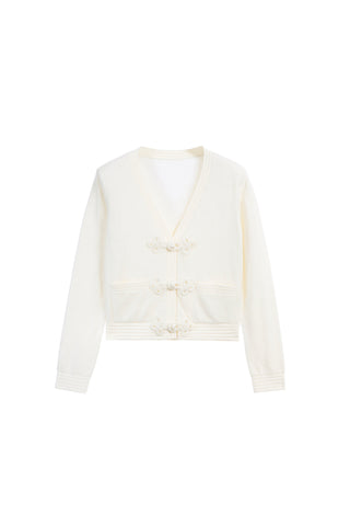 Forbidden City Culture Development V-Neck Knited Cardigan With Oriental Buckle