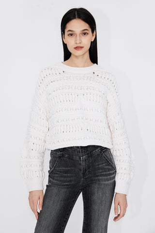 Textured Crew Neck Velor-Knitted Sweater