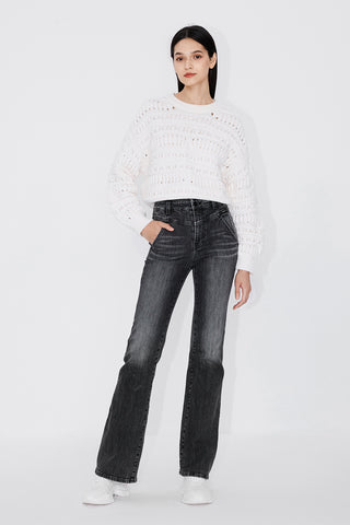 Textured Crew Neck Velor-Knitted Sweater