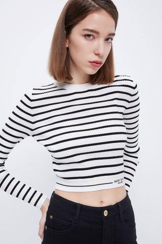 High Stretch Long Sleeves Striped Knitted Top