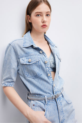 Denim Jumpsuit With Belted