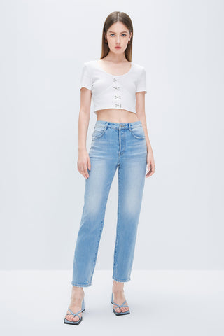 Straight Denim Jeans With Silk
