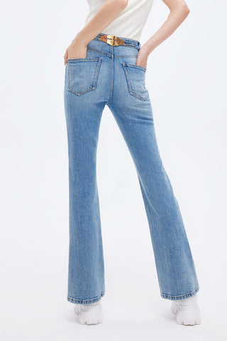 Flared Denim Jeans With Silk