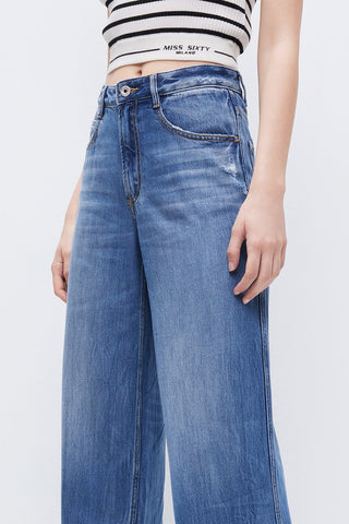 Draped Wide-Leg Jeans With Tencel