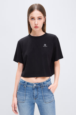 Clover Print Loose Fit Cropped T-Shirt