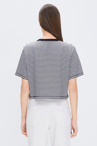 Black And White Striped T-Shirt With Clover Embroidery
