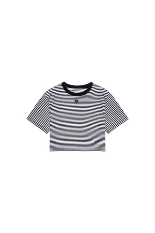 Black And White Striped T-Shirt With Clover Embroidery