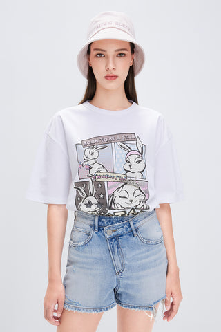 Round Neck Bunny Pattern Short Sleeves T-Shirt