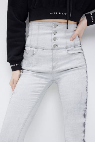 High Waist Four-button Light Gray Jeans