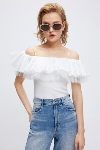 Off Shoulder Slim Knit Camisole Top