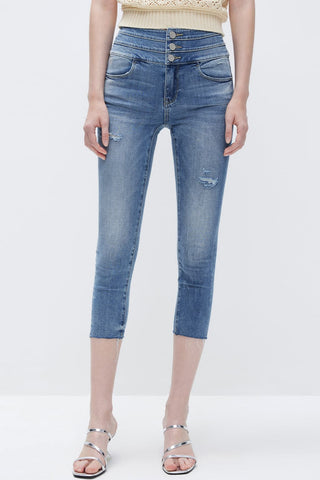 High Waist Ripped Jeans with Silk