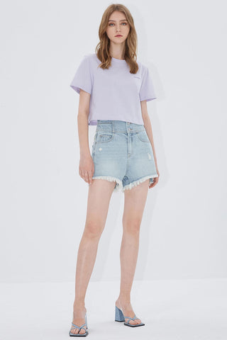 Cotton Cropped Short Sleeves T-Shirt With Print
