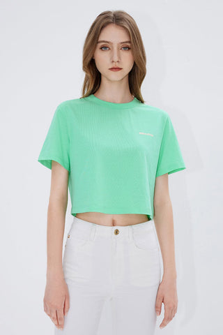 Cotton Cropped Short Sleeves T-Shirt With Print