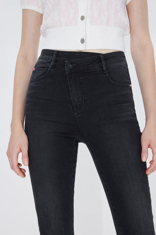 Black Asymmetrical Waist Skinny Fit Jeans
