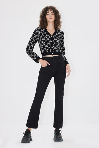 Three-Ring High Waist Slight Flared Jeans