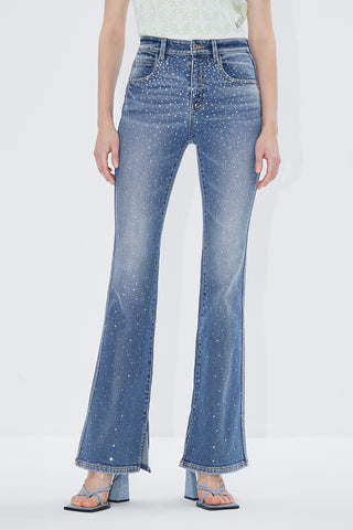 High Waist Flared Jeans With Crystals