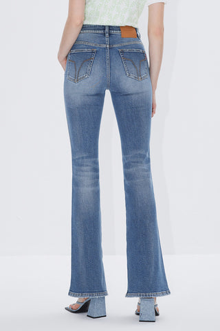 High Waist Flared Jeans With Crystals