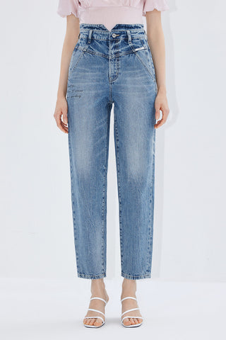 V-Shape High Waist  Denim Jeans With Print