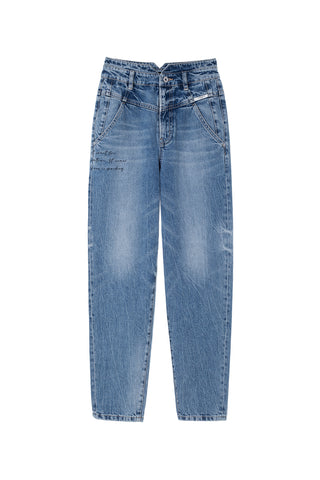 V-Shape High Waist  Denim Jeans With Print