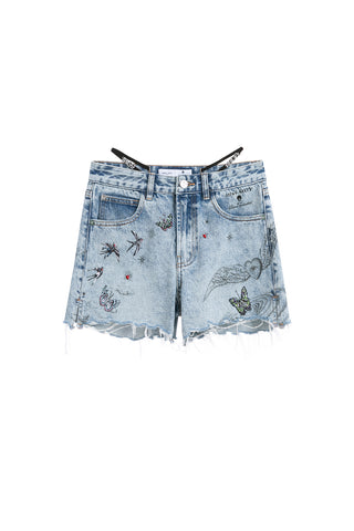 Angel Collection Beaded Denim Shorts
