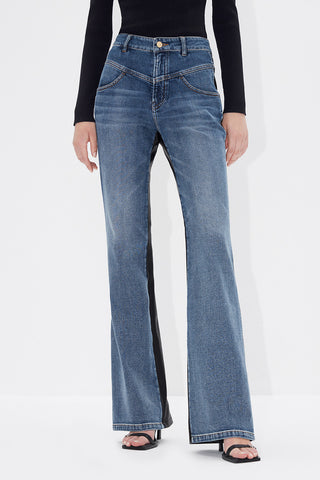 Paneled High Waist Slight Flare Jeans