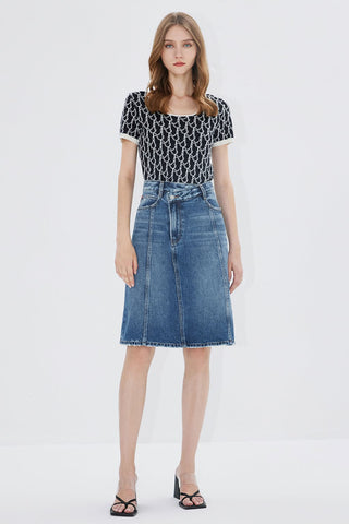 High Waist Asymmetrical Denim Skirt