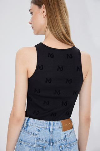 Crew Neck Racer Vest With Embroidered