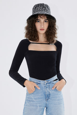 Cut Out Slim-Fit Long Sleeves T-Shirt
