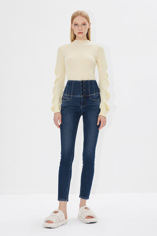 Four Buttons Super High-Rise Skinny Jeans