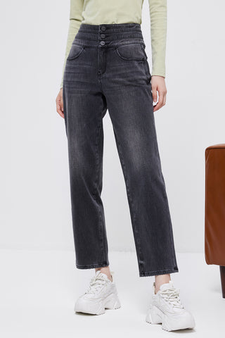 High Waist Straight Fit  Cashmere Jeans