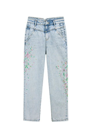 Hand Beaded V-Shape Waist Jeans