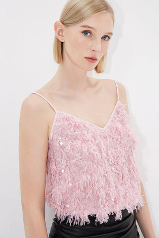 Sequin Camisole With Feather
