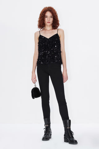 Sequin Camisole With Feather